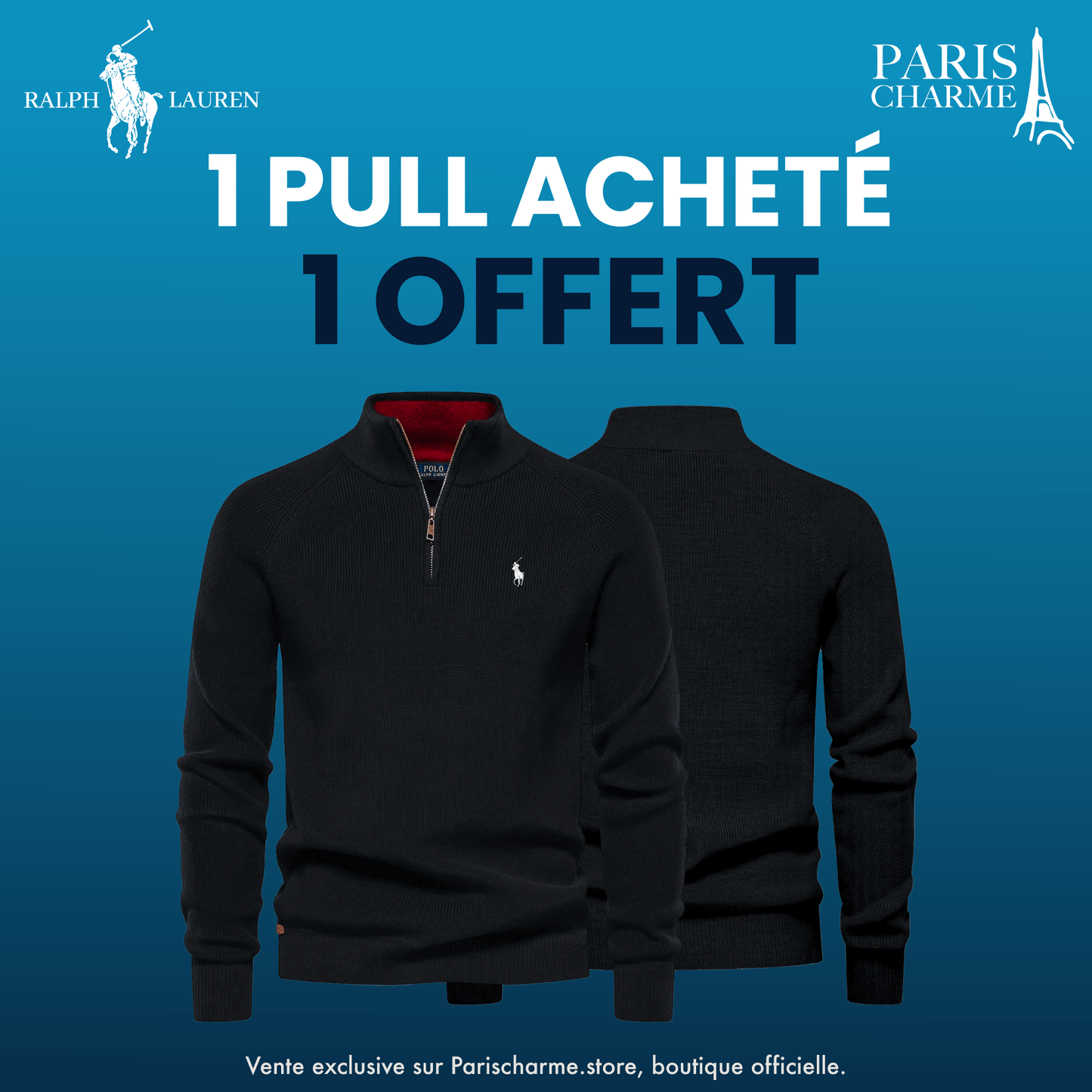 Pull Col Zippé  R&L 1+1 (DÉSTOCKAGE)